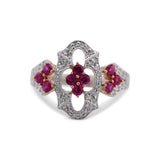 18K Ruby And Diamond Floral Ring