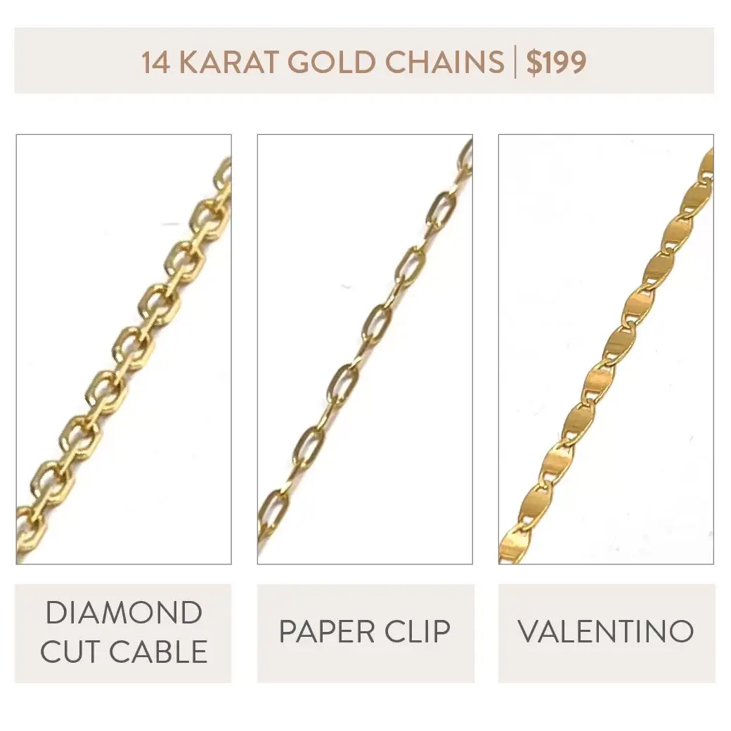 variety of 14 karat gold chains offered at JosephK Jewelers in Portland, OR