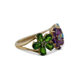 14K Yellow Gold 3.13 Ct Mixed Gem Flower Ring