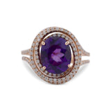 Amethyst Diamond Scroll Halo Ring