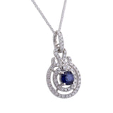 Blue Sapphire Diamond Halo Pendant