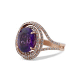 Amethyst Diamond Scroll Halo Ring
