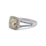18K White Gold 2.01 Ct Yellow Diamond Halo Ring