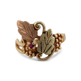 10K Black Hills Gold Ruby Leaf Ring