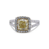 18K White Gold 2.01 Ct Yellow Diamond Halo Ring