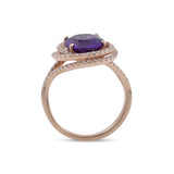 Amethyst Diamond Scroll Halo Ring