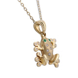14K Yellow Gold Diamond And Emerald Frog Pendant