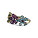 14K Yellow Gold 3.13 Ct Mixed Gem Flower Ring