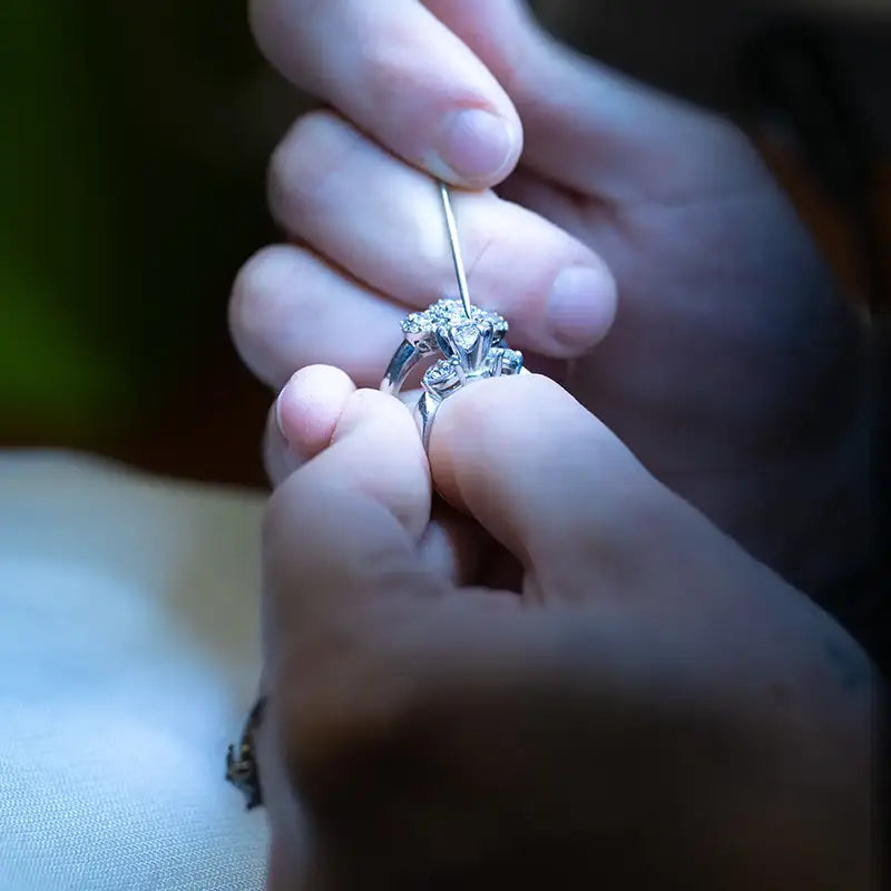 a diamond ring being repaired at JosephK Jewelers in Westside Portland, Oregon