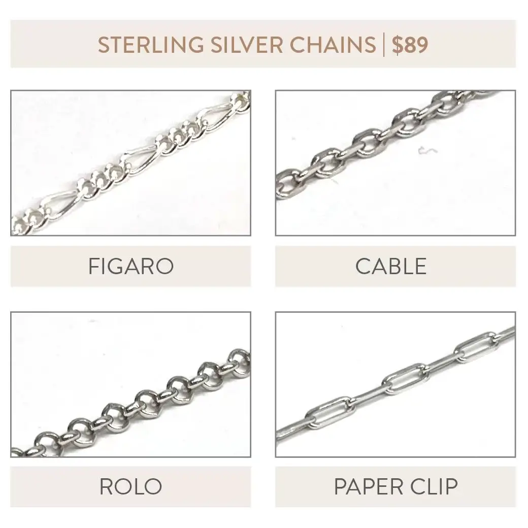a variety of sterling silver chains offered at JosephK Jewelers in Portland, OR