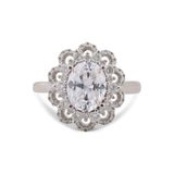 14K White Gold Oval Halo  Diamond Ring