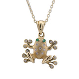 14K Yellow Gold Diamond And Emerald Frog Pendant