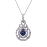 Blue Sapphire Diamond Halo Pendant